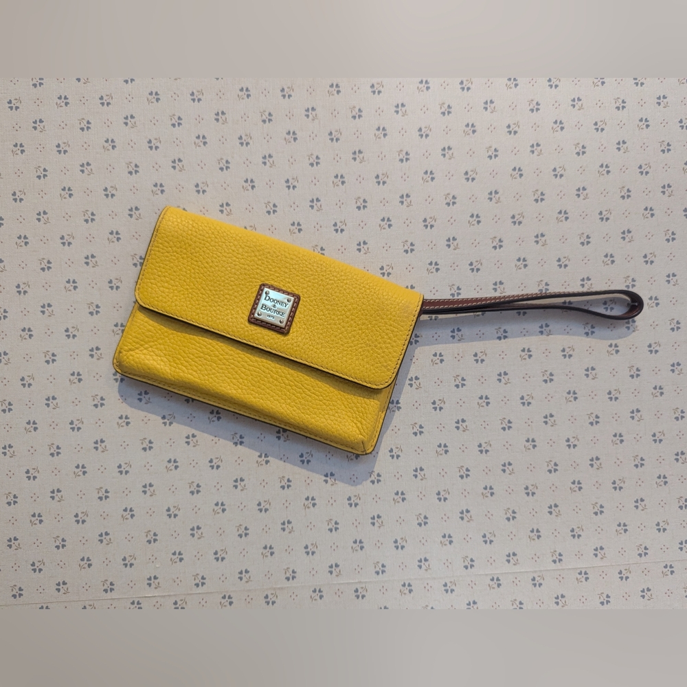 Dooney & Bourke Bright Yellow Leather Wristlet, Zipper Carrier, Phone